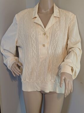 Vintage Philippe Marques Light Yellow Cream Collared Knit Sweater Blouse-size 16